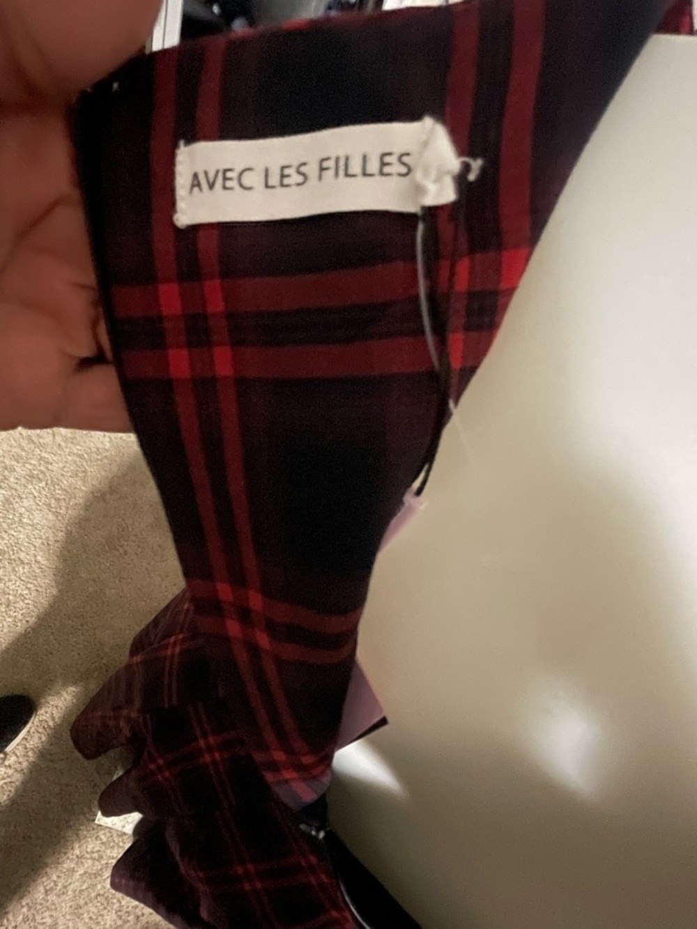 NWT Avec Les Filles Black and Red Plaid Midi Dress - Picture 3 of 8